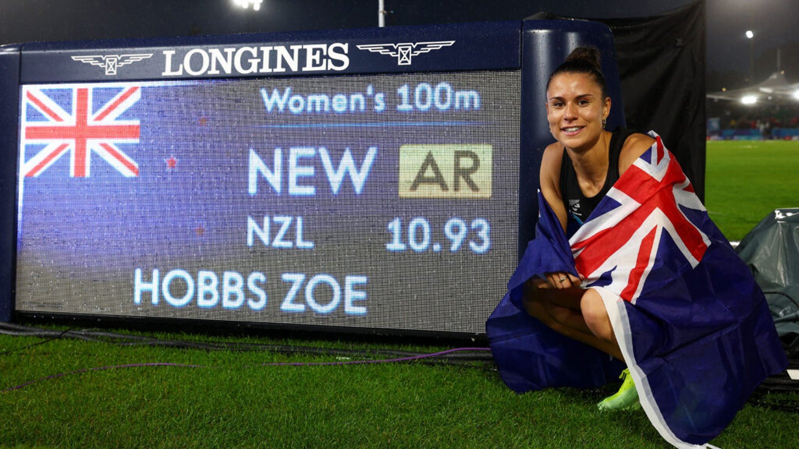 Zoe Hobbs after her Commonwealth Games 100m gold medal run in Glasgow.